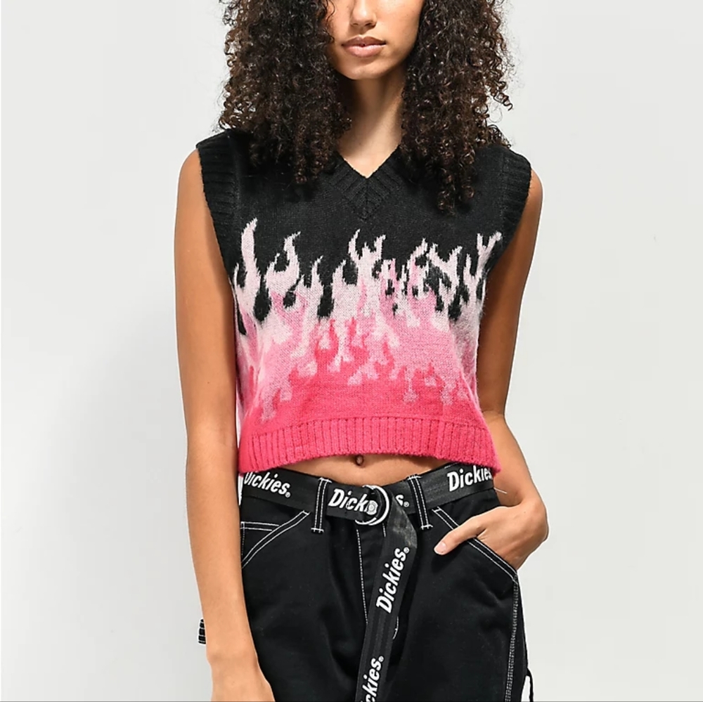 Ragged Priest Flame Crop Sweater Vest